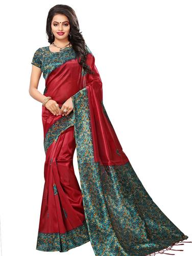 kalamkari printed mysore silk saree with blouse - 15612825 - Very Small Image - 1