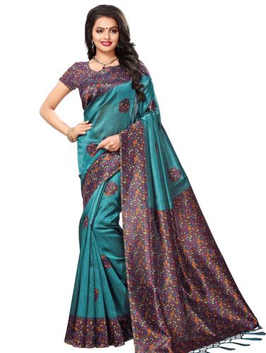 kalamkari printed mysore silk saree with blouse - 15612827 - Very Small Image - 1