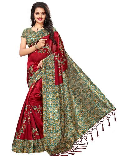 kalamkari printed mysore silk saree with blouse - 15612829 - Very Small Image - 1