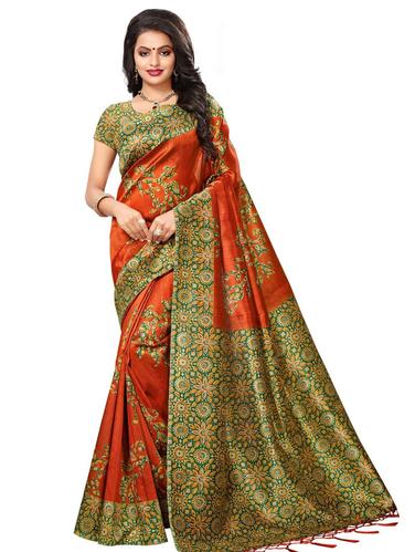 kalamkari printed mysore silk saree with blouse - 15612830 - Very Small Image - 1