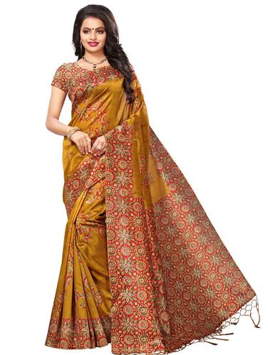 kalamkari printed mysore silk saree with blouse - 15612831 - Very Small Image - 1