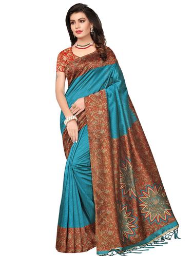 kalamkari border mysore silk saree with blouse - 15612834 - Very Small Image - 1