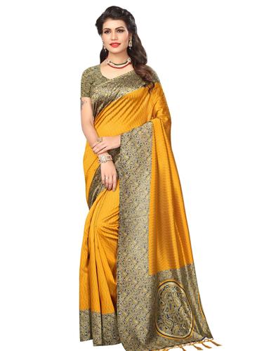 kalamkari border mysore silk saree with blouse - 15612835 - Very Small Image - 1