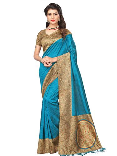 kalamkari border mysore silk saree with blouse - 15612836 - Very Small Image - 1