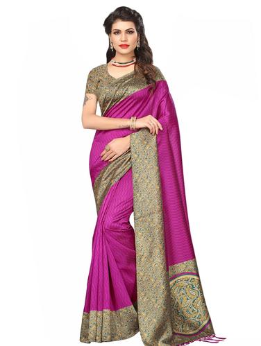 kalamkari border mysore silk saree with blouse - 15612837 - Very Small Image - 1
