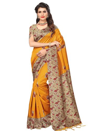 kalamkari printed mysore silk saree with blouse - 15612838 - Very Small Image - 1