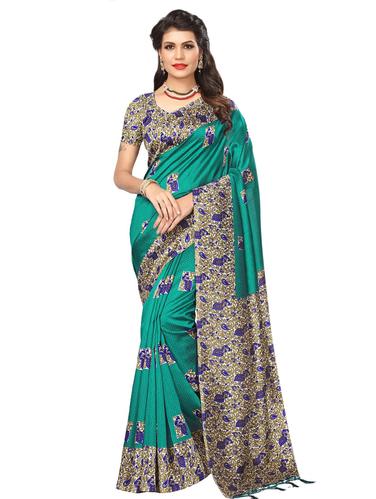 kalamkari printed mysore silk saree with blouse - 15612839 - Very Small Image - 1
