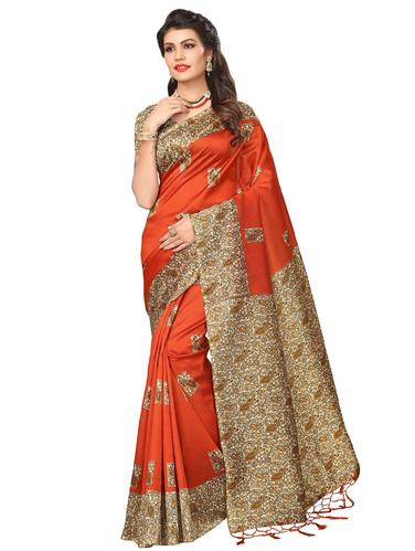 kalamkari printed mysore silk saree with blouse - 15612841 - Very Small Image - 1