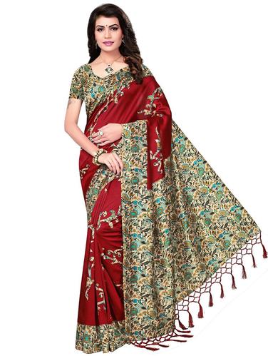 kalamkari printed mysore silk saree with blouse - 15612846 - Very Small Image - 1