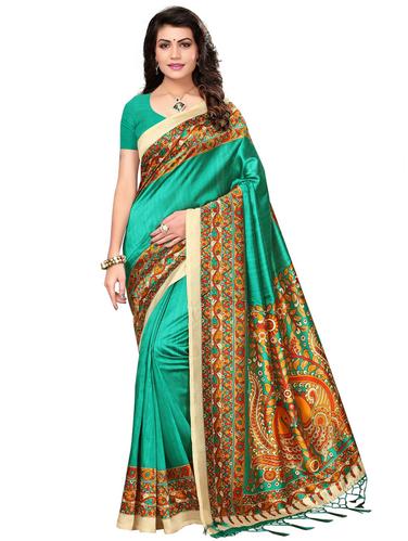 kalamkari border mysore silk saree with blouse - 15612850 - Very Small Image - 1