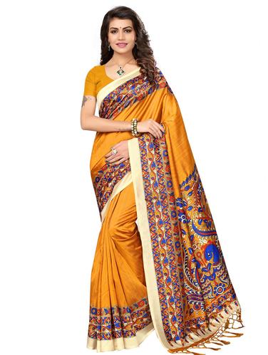kalamkari border mysore silk saree with blouse - 15612851 - Very Small Image - 1