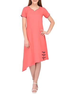 button detail solid asymmetric dress - 15612877 - Standard Image - 1