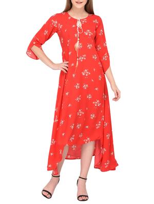 tie up neck floral asymmetric dress - 15612882 - Standard Image - 1