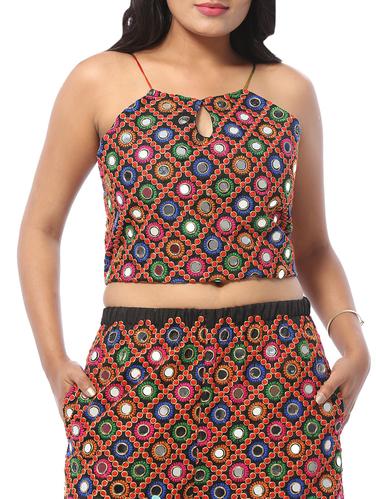 Key hole neck mirror work crop top - 15613022 - Very Small Image - 1