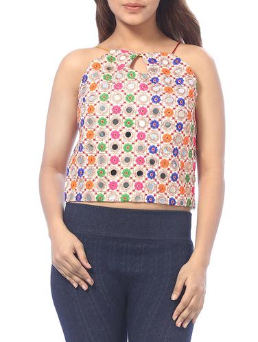 Key hole neck mirror work crop top - 15613023 - Very Small Image - 1