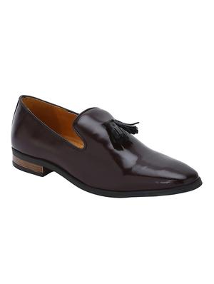 maroon Leather tassel slip ons - 15613155 - Standard Image - 1