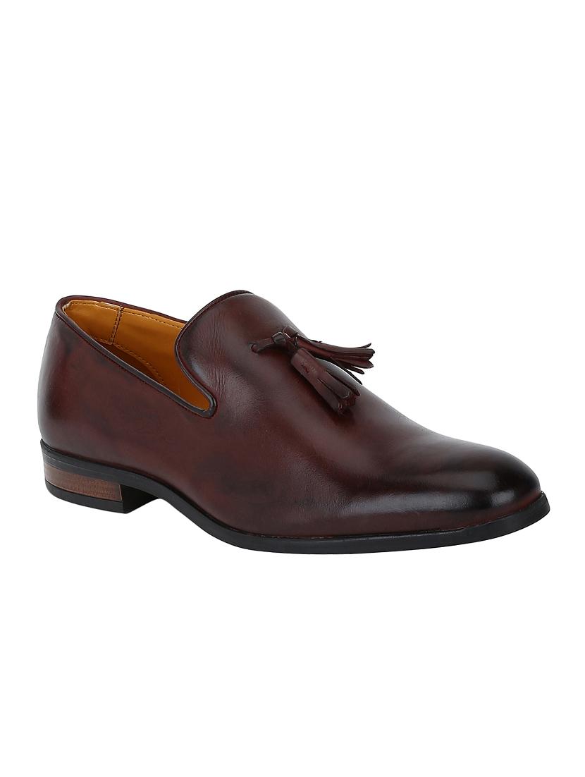 maroon Leather tassel slip ons - 15613160 - Zoom Image - 1