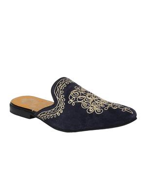 navy Suede slip on mules - 15613203 - Standard Image - 1