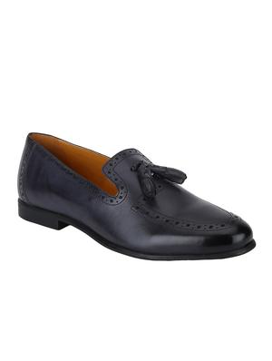 navy Leather tassel slip ons - 15613213 - Standard Image - 1