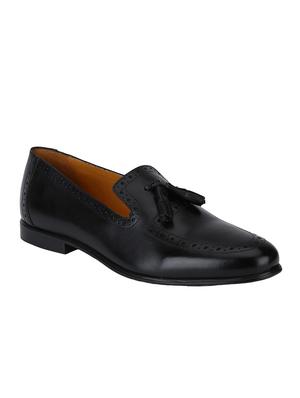 black Leather tassel slip ons - 15613214 - Standard Image - 1