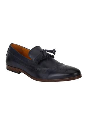 navy Leather tassel slip ons - 15613224 - Standard Image - 1
