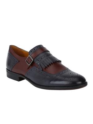navy Leather slip on monk straps - 15613227 - Standard Image - 1