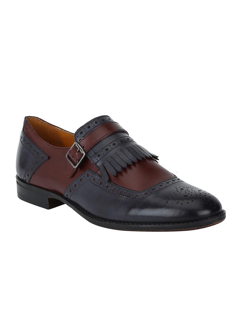 navy Leather slip on monk straps - 15613227 - Zoom Image - 1
