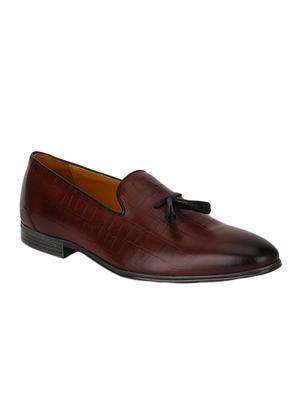 brown Leather tassel slip ons - 15613229 - Standard Image - 1