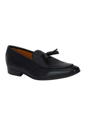 black Leather tassel slip ons - 15613246 - Standard Image - 1