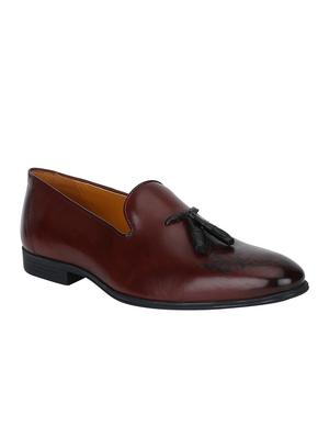 maroon Leather tassel slip ons - 15613255 - Standard Image - 1