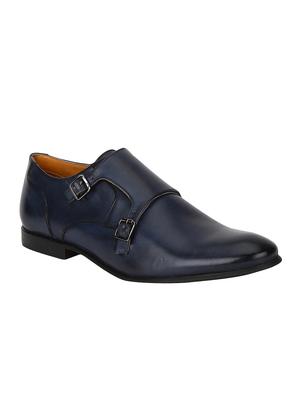 navy Leather slip on monk straps - 15613332 - Standard Image - 1