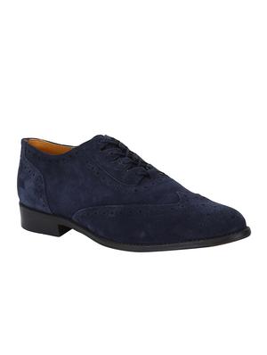 navy Suede lace-up brouges - 15613407 - Standard Image - 1