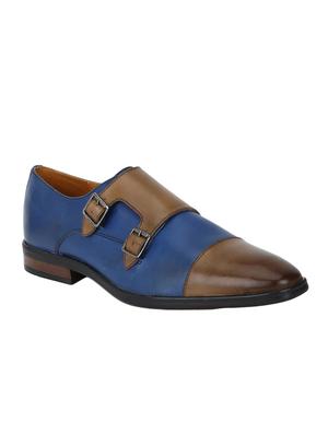 navy Leather slip on monk straps - 15613427 - Standard Image - 1