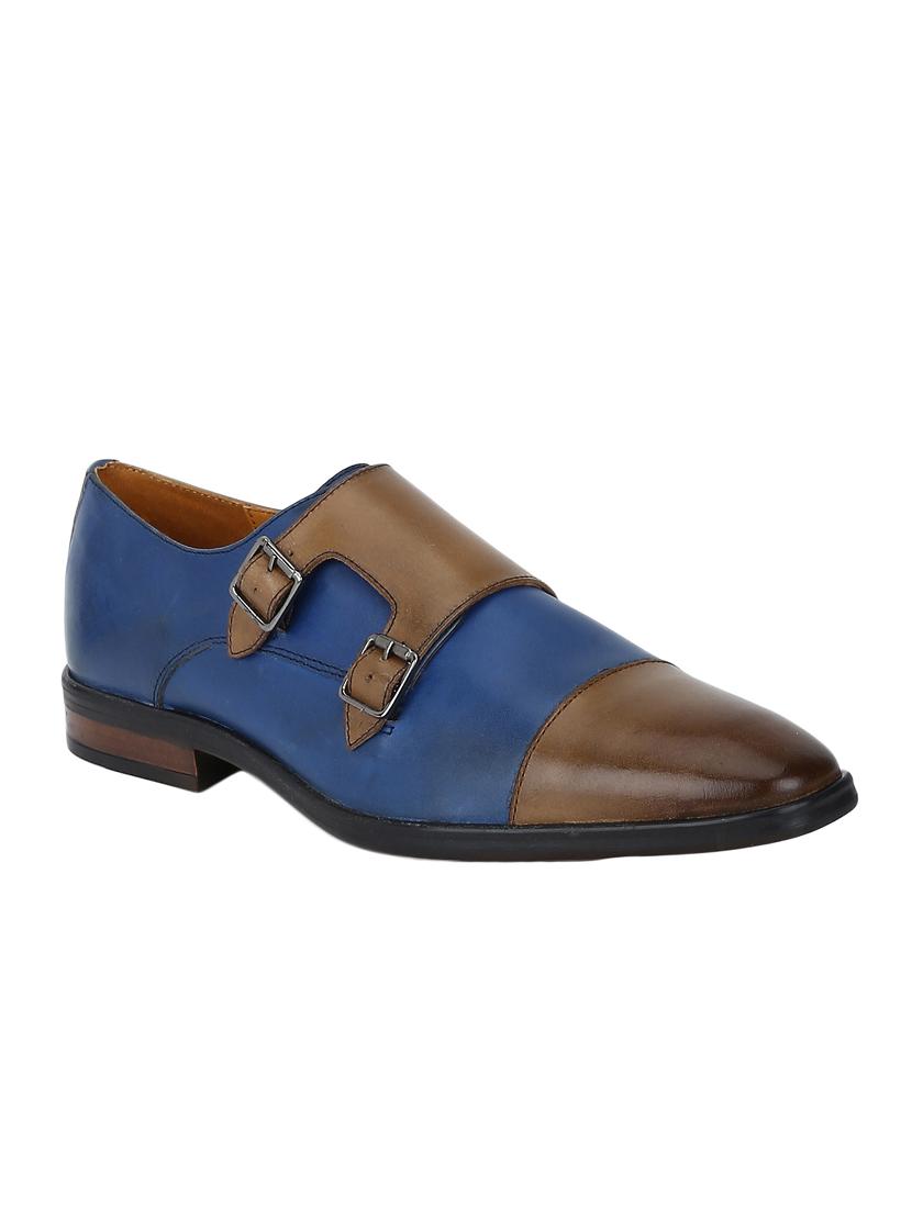 navy Leather slip on monk straps - 15613427 - Zoom Image - 1