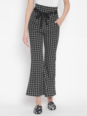 flared hem grid pattern trouser - 15613514 - Standard Image - 1