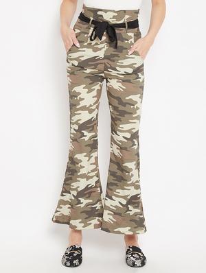 flared hem camouflage print trouser - 15613515 - Standard Image - 1