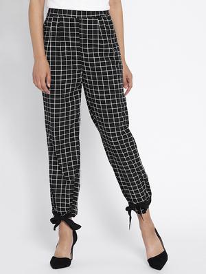 hem bow tie detail grid pattern trouser - 15613520 - Standard Image - 1