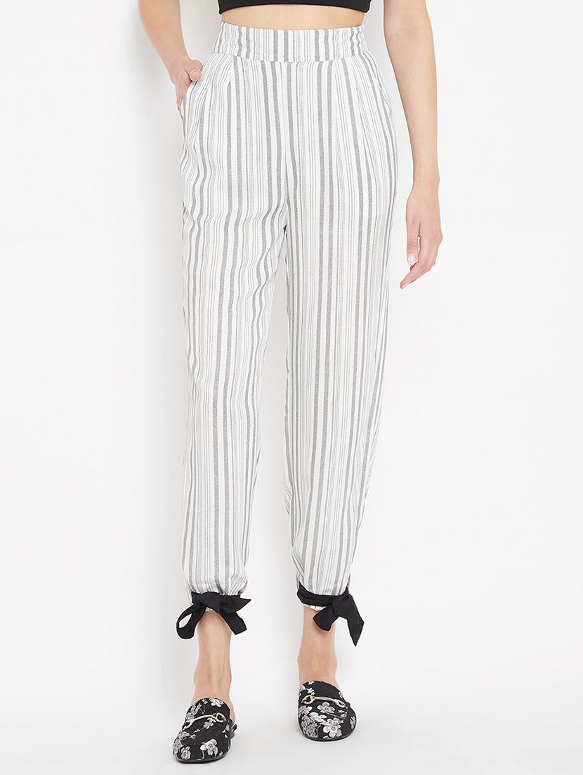 hem bow tie detail striped trouser