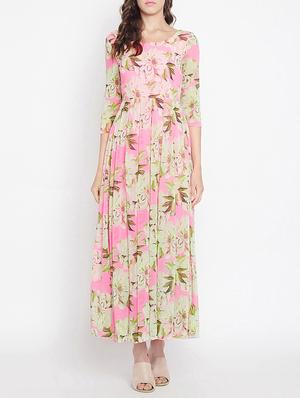pleated floral maxi dress - 15613522 - Standard Image - 1