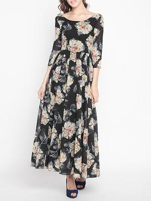 boat neck pleated maxi dress - 15613525 - Standard Image - 1