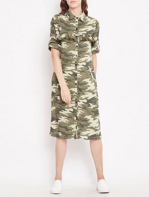 camouflage print frill detail shirt dress - 15613532 - Standard Image - 1