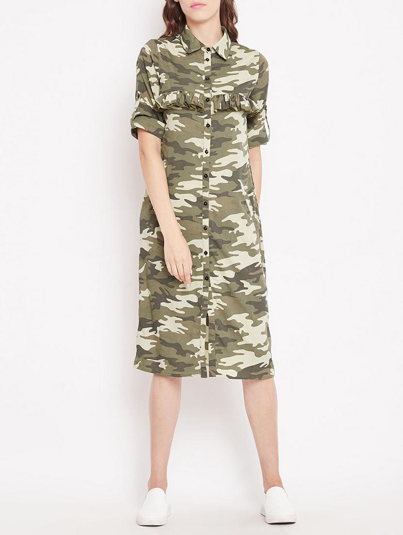 camouflage print frill detail shirt dress - 15613532 - Zoom Image - 1