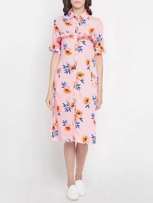 frill detail floral shirt dress - 15613533 - Standard Image - 1