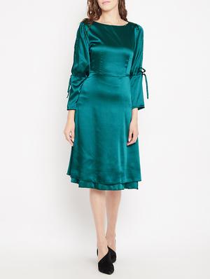 side tie up slit sleeve a-line dress - 15613535 - Standard Image - 1