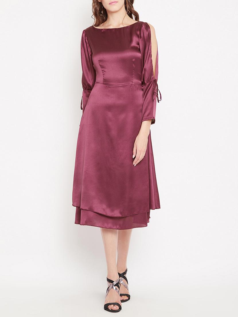 side tie up slit sleeve a-line dress - 15613537 - Zoom Image - 1