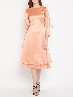side tie up slit sleeve a-line dress - 15613539 - Standard Image - 1