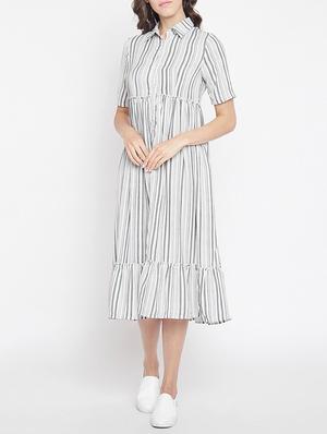 frill detail button up a-line dress - 15613540 - Standard Image - 1