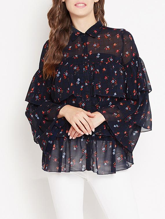 button up ditsy floral layered top - 15613547 - Zoom Image - 1
