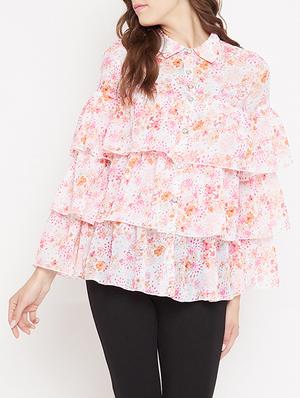 button up ditsy floral layered top - 15613548 - Standard Image - 1