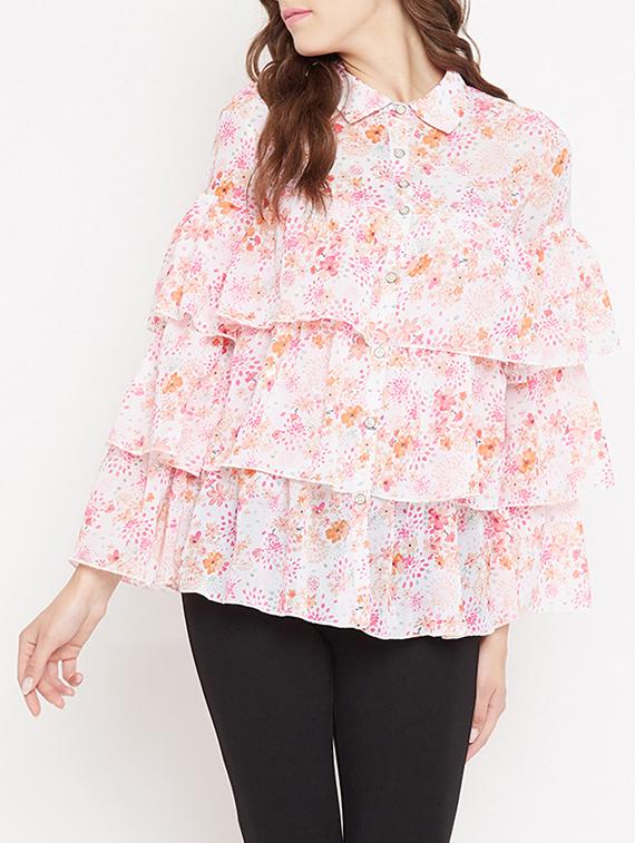 button up ditsy floral layered top - 15613548 - Zoom Image - 1